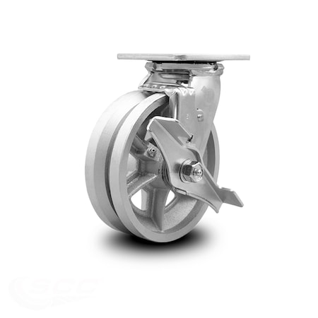 Service Caster 6 Inch V Groove Semi Steel Swivel Caster with Roller Bearing and Brake SCC SCC-30CS620-VGR-TLB